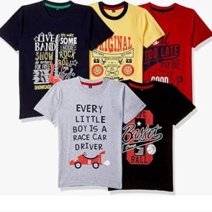T2F Boy's Cotton Printed Regular Fit T-Shirt (Pack of 5)